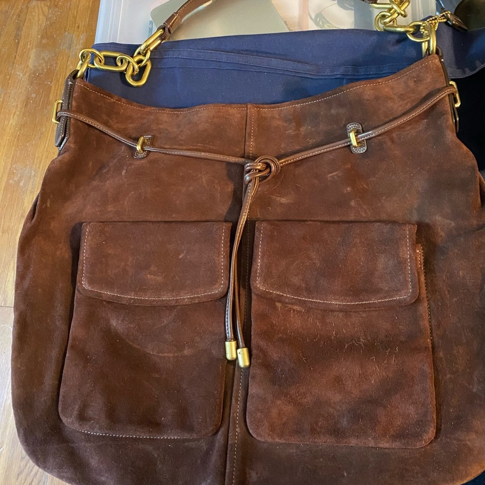 Coach Kristin Large Brown Suede Shoulder Bag - Picture 2 of 11